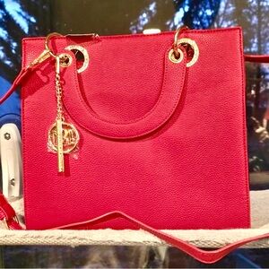Badgley Mischka Red Tote with Gold Accents. NWT